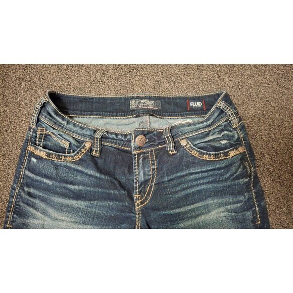 Silver Jeans Suki Mid Rise Slim Boot Womens Dark Wash Flap Pocket Denim Sz 29x33 - Picture 2 of 4